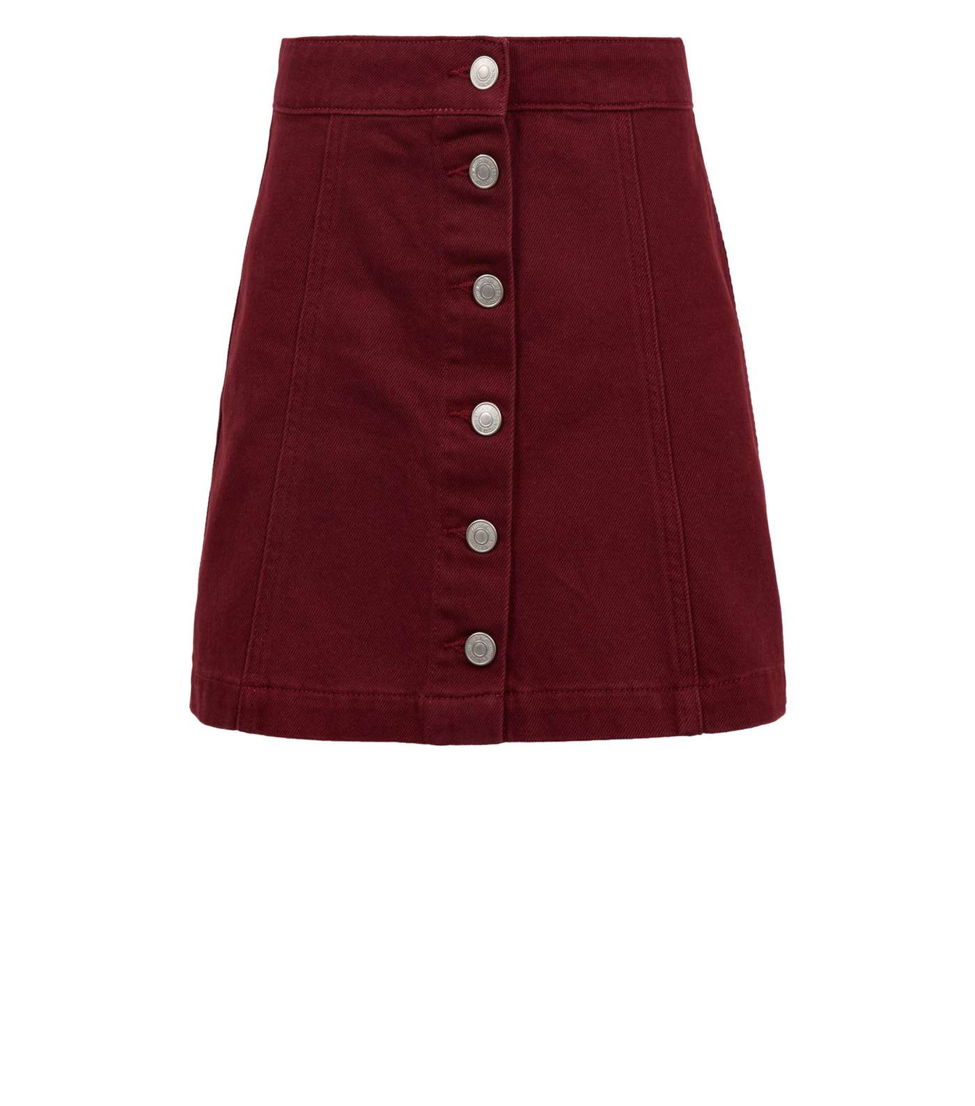 Girls Burgundy Denim Button Front Skirt  Image 4