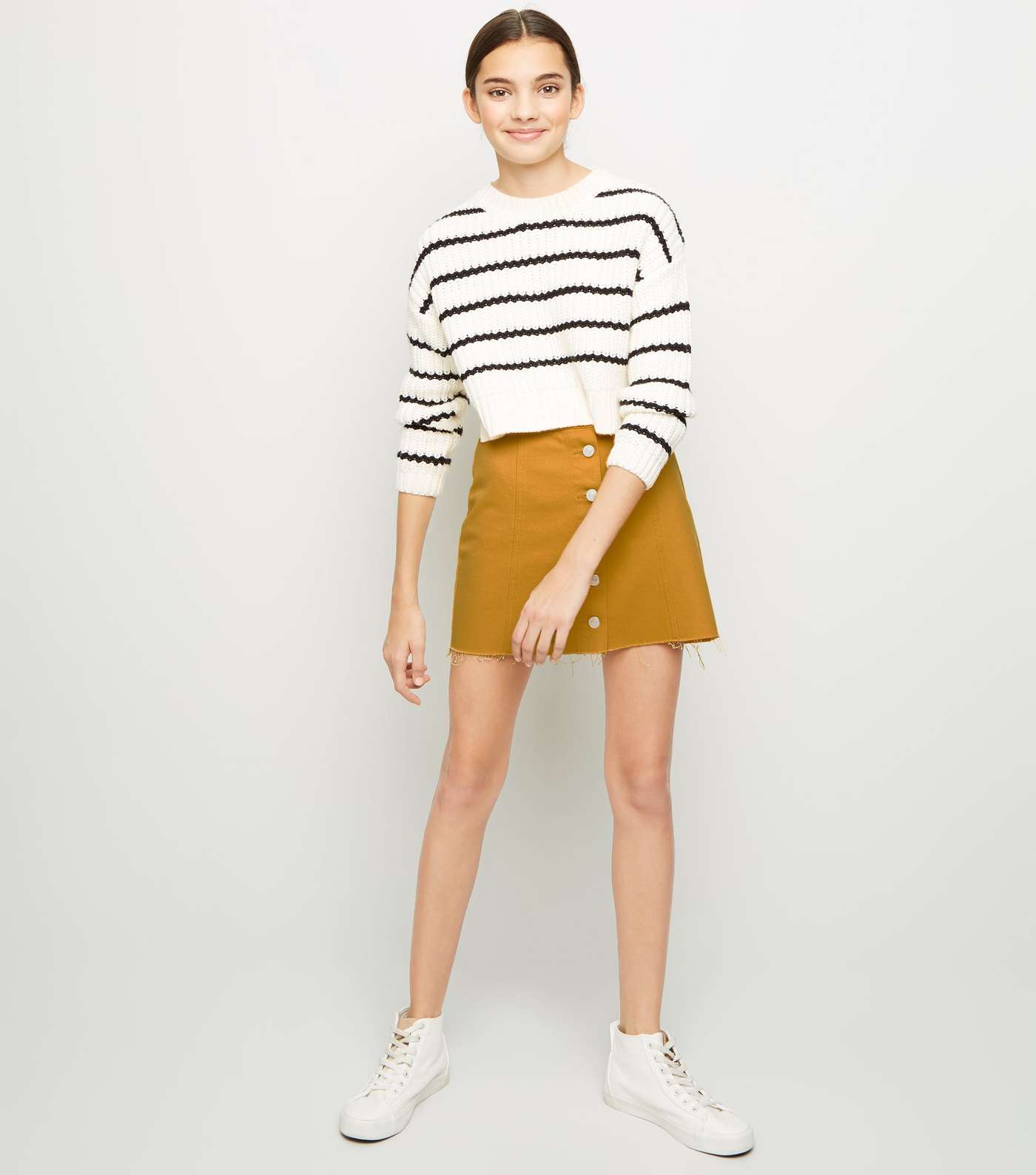 Girls Mustard Denim Button Front Skirt  Image 2