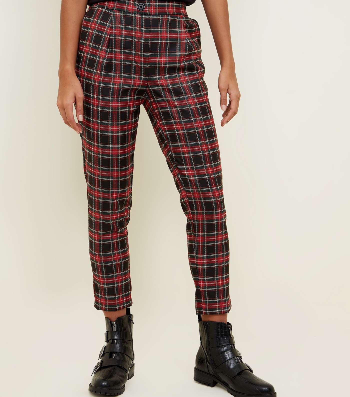 Black and Red Check Tapered Trousers Image 2