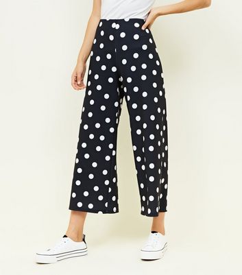 Black Polka Dot Scuba Crop Trousers 