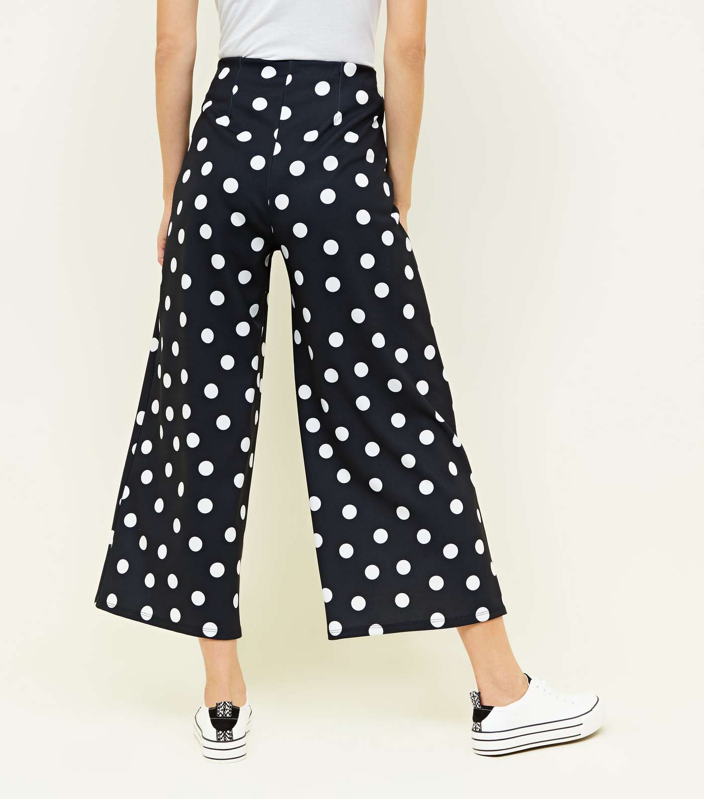 Black Polka Dot Scuba Crop Trousers Image 3