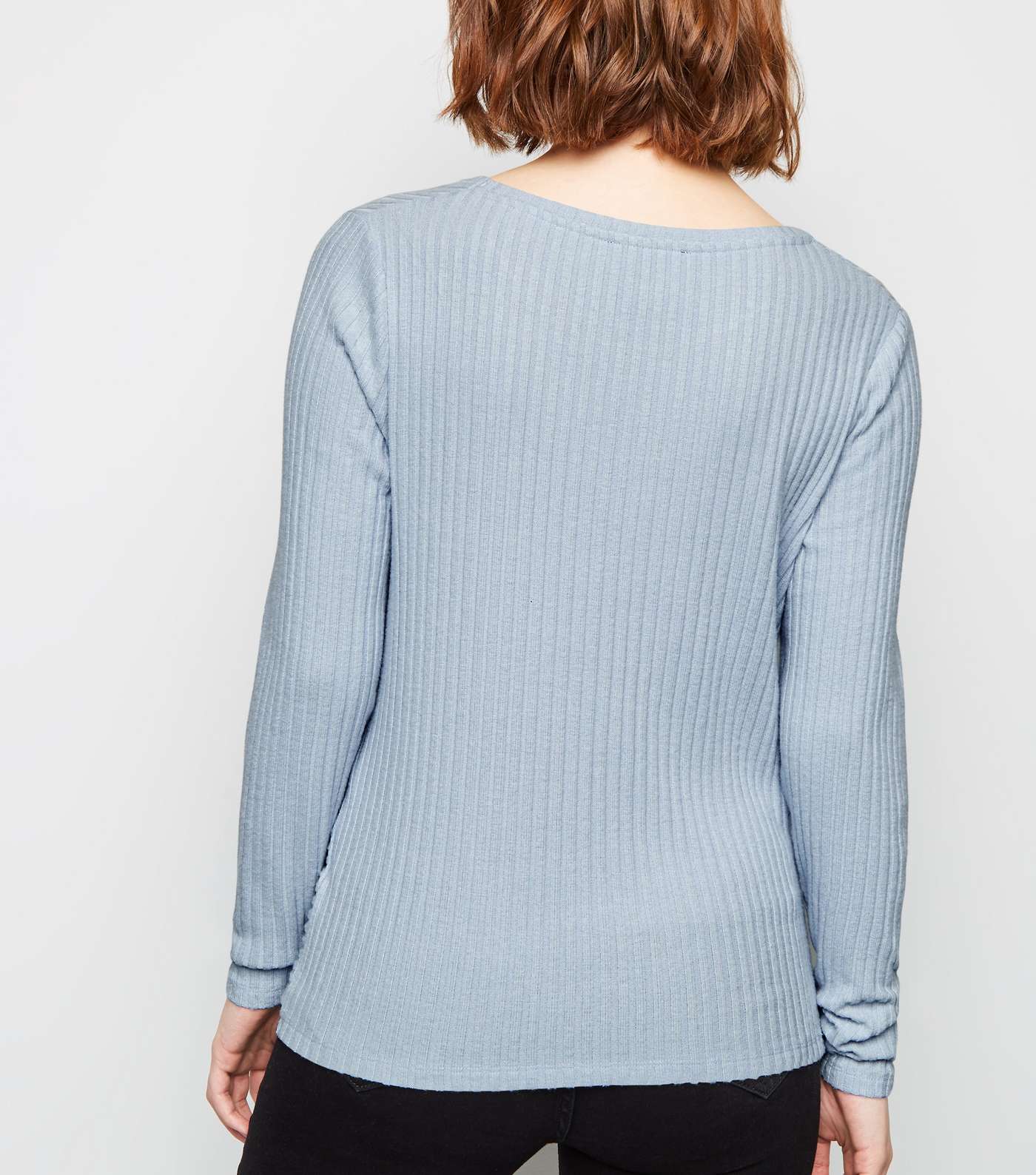 Pale Blue Brushed Rib Twist Front Top  Image 3