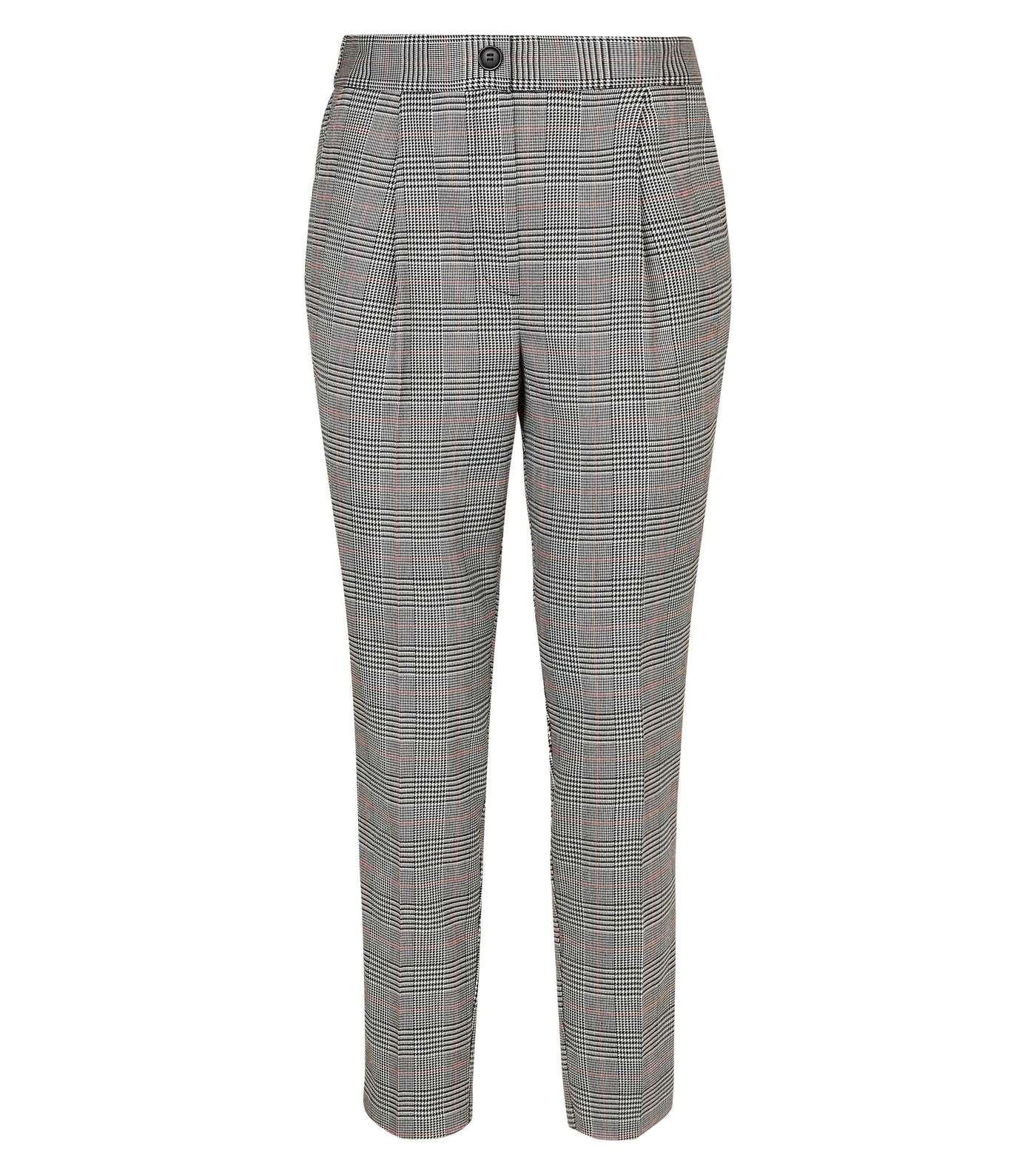 Black Check Tapered Pull-On Trousers Image 4