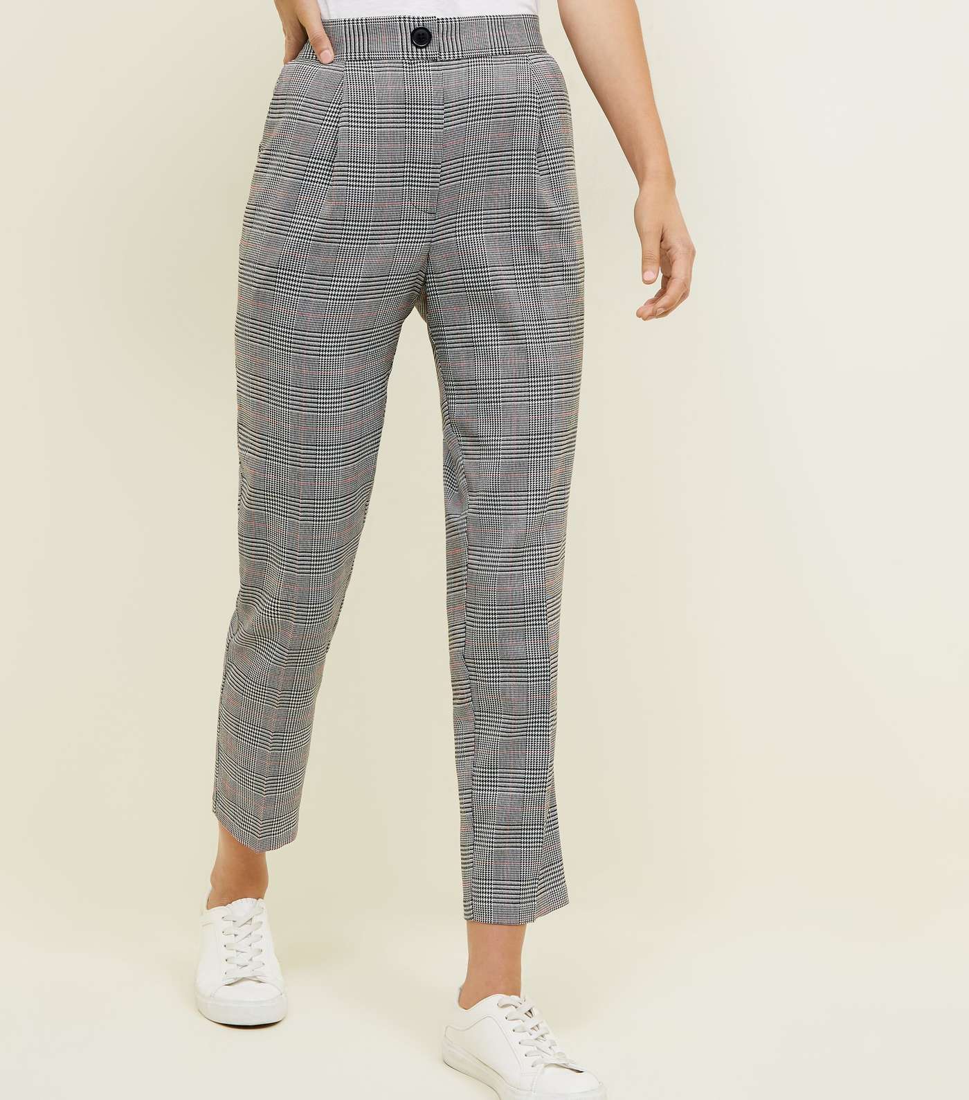 Black Check Tapered Pull-On Trousers Image 2