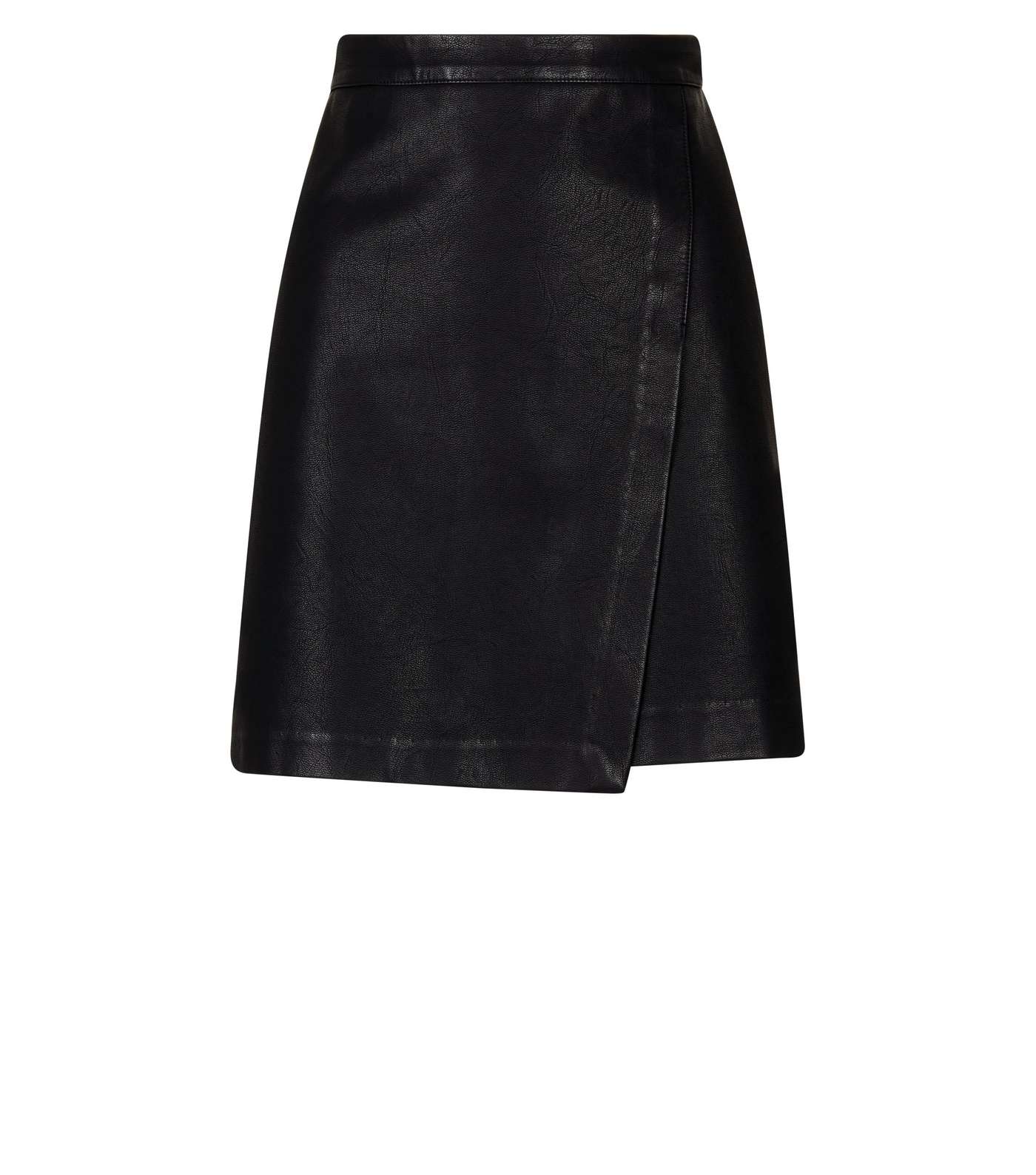 Black Wrap Faux Leather Skirt Image 4