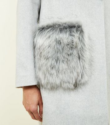 grey faux fur lined fallaway jacket