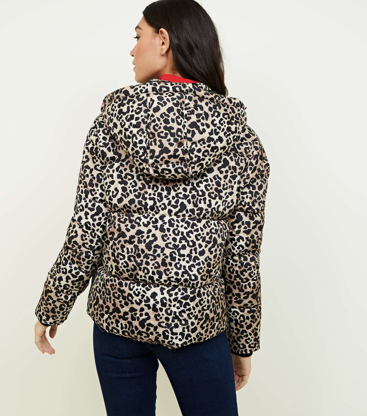 Brown Leopard Print Hooded Puffer Jacket Image 3