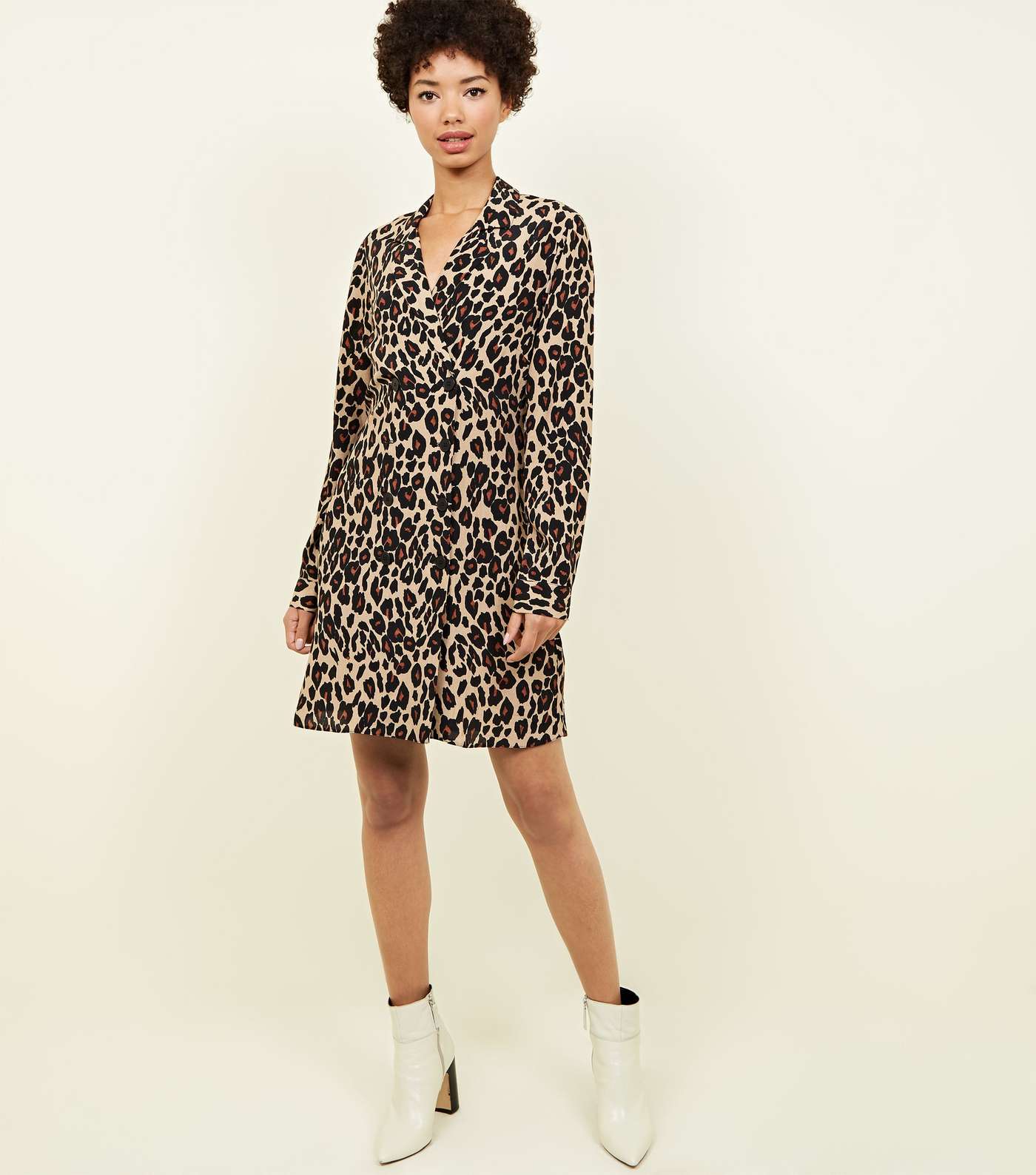 Brown Leopard Print Double Breasted Shirt Dress