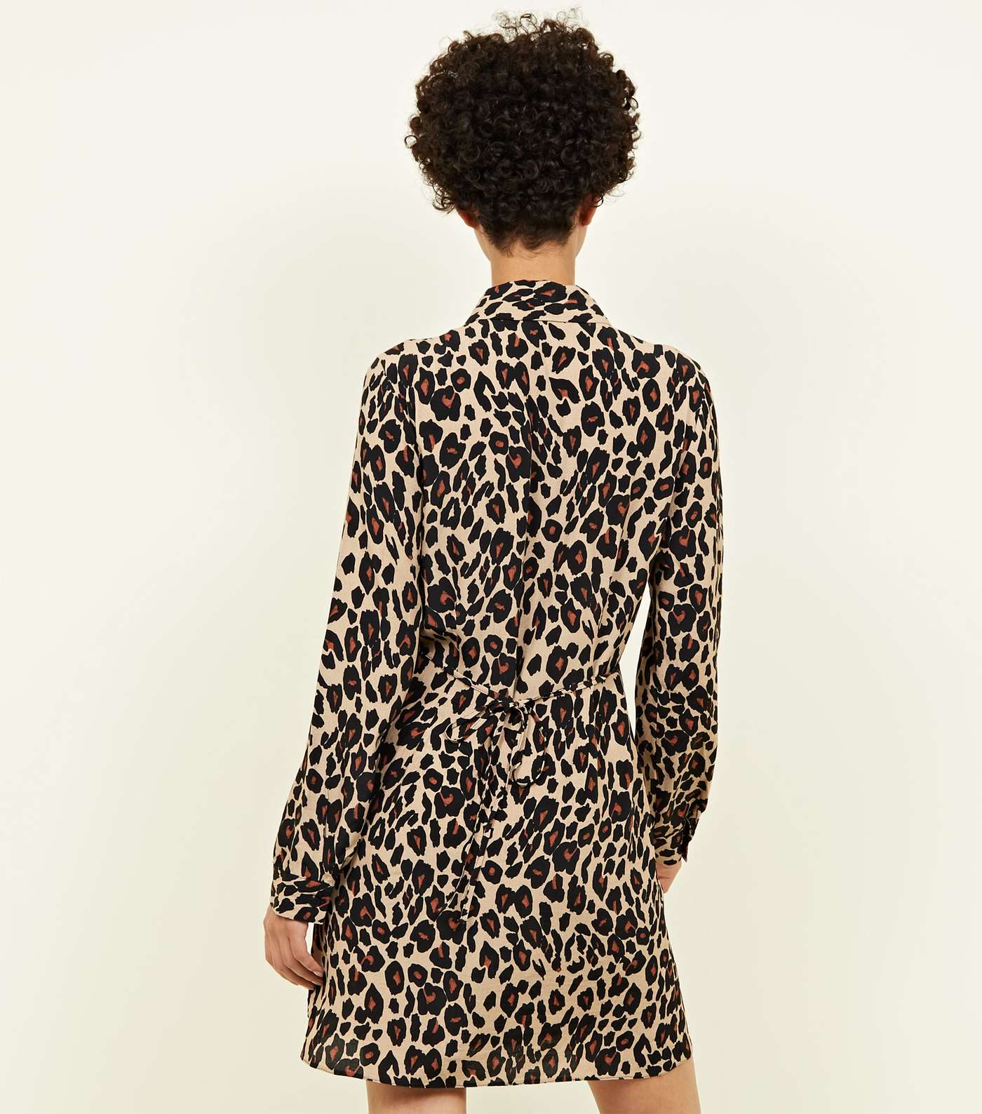Brown Leopard Print Double Breasted Shirt Dress Image 3