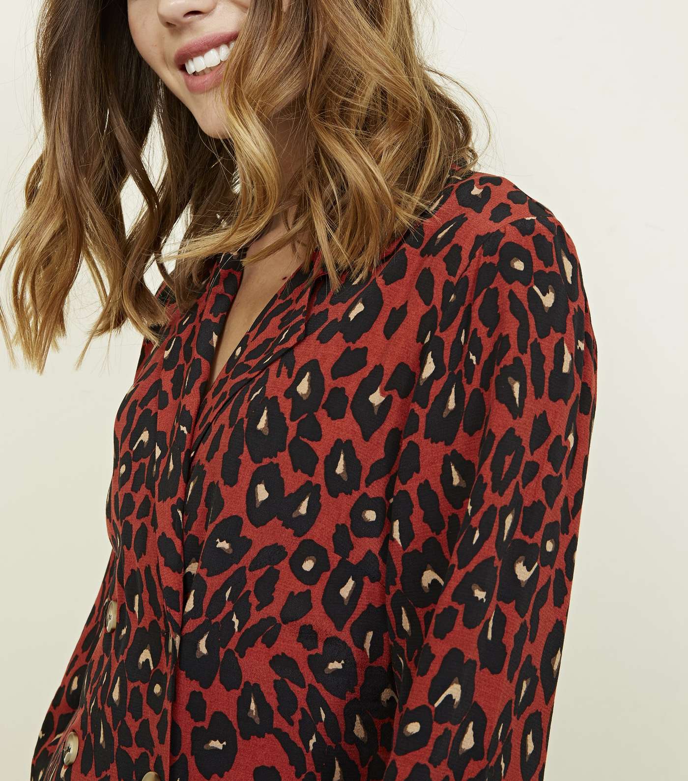 Orange Leopard Print Double Breasted Shirt Dress Image 5