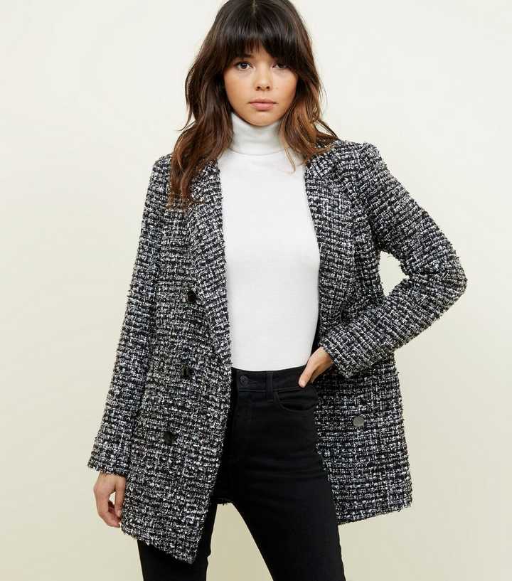 manteau tweed femme gris