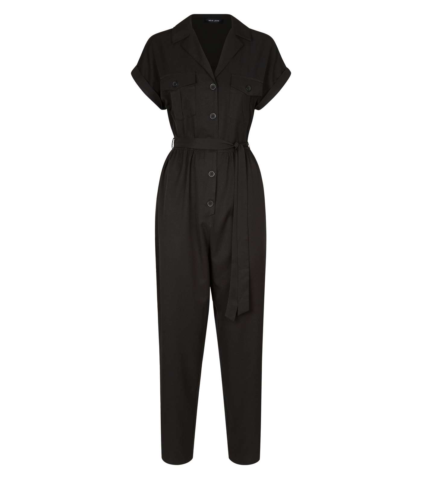 Black Twill Button Front Utility Jumpsuit  Image 4