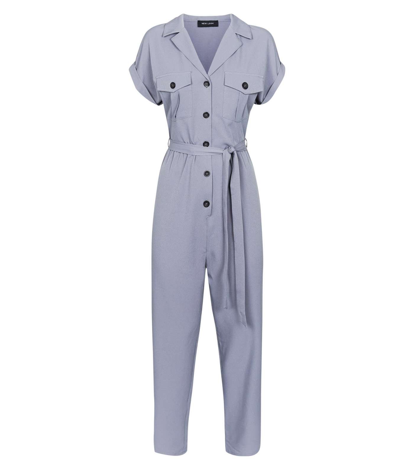 Grey Twill Button Front Utility Jumpsuit  Image 4