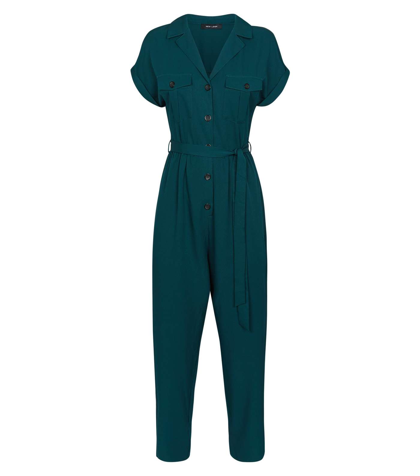 Dark Green Twill Button Front Utility Jumpsuit  Image 3