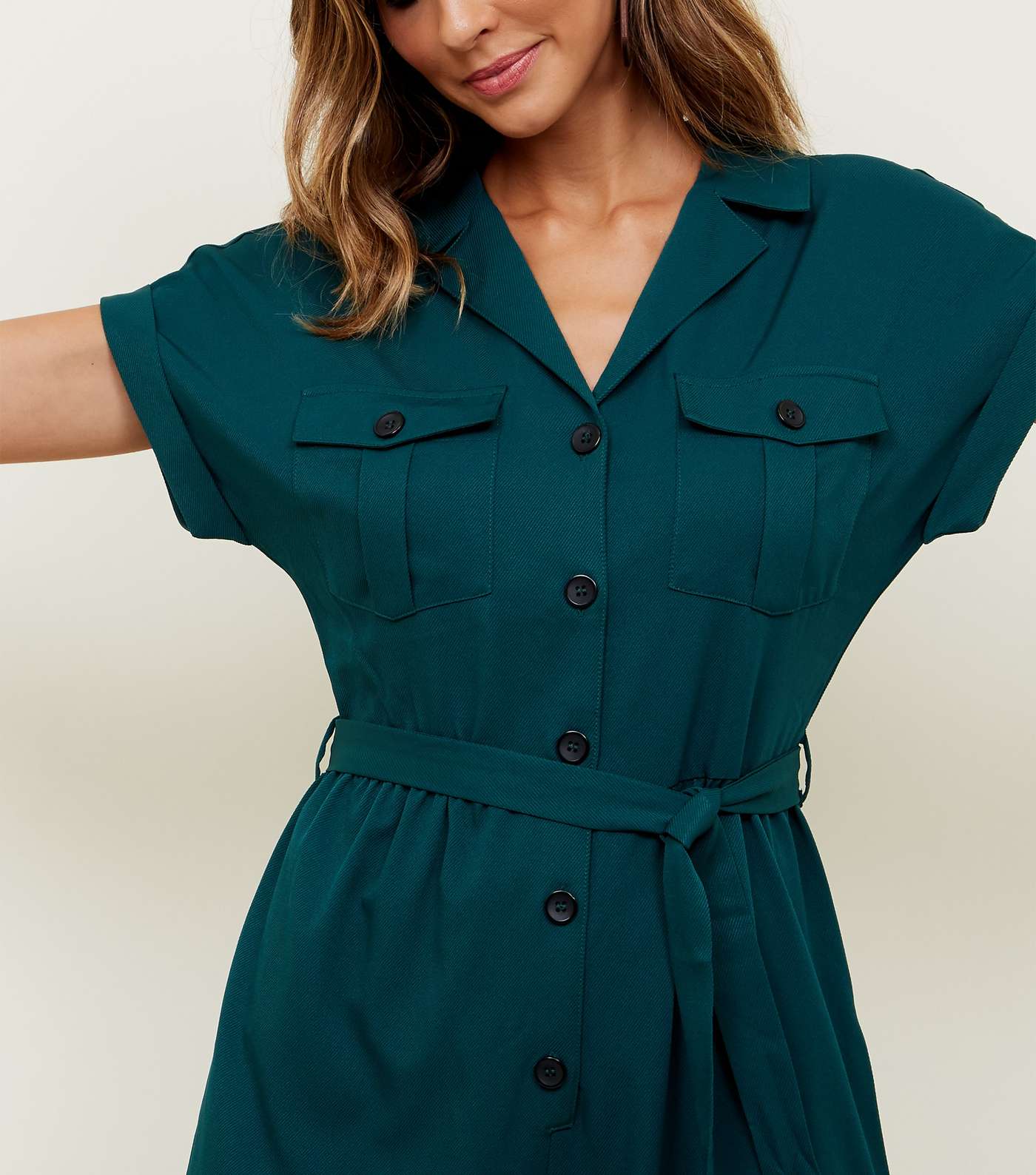 Dark Green Twill Button Front Utility Jumpsuit  Image 5