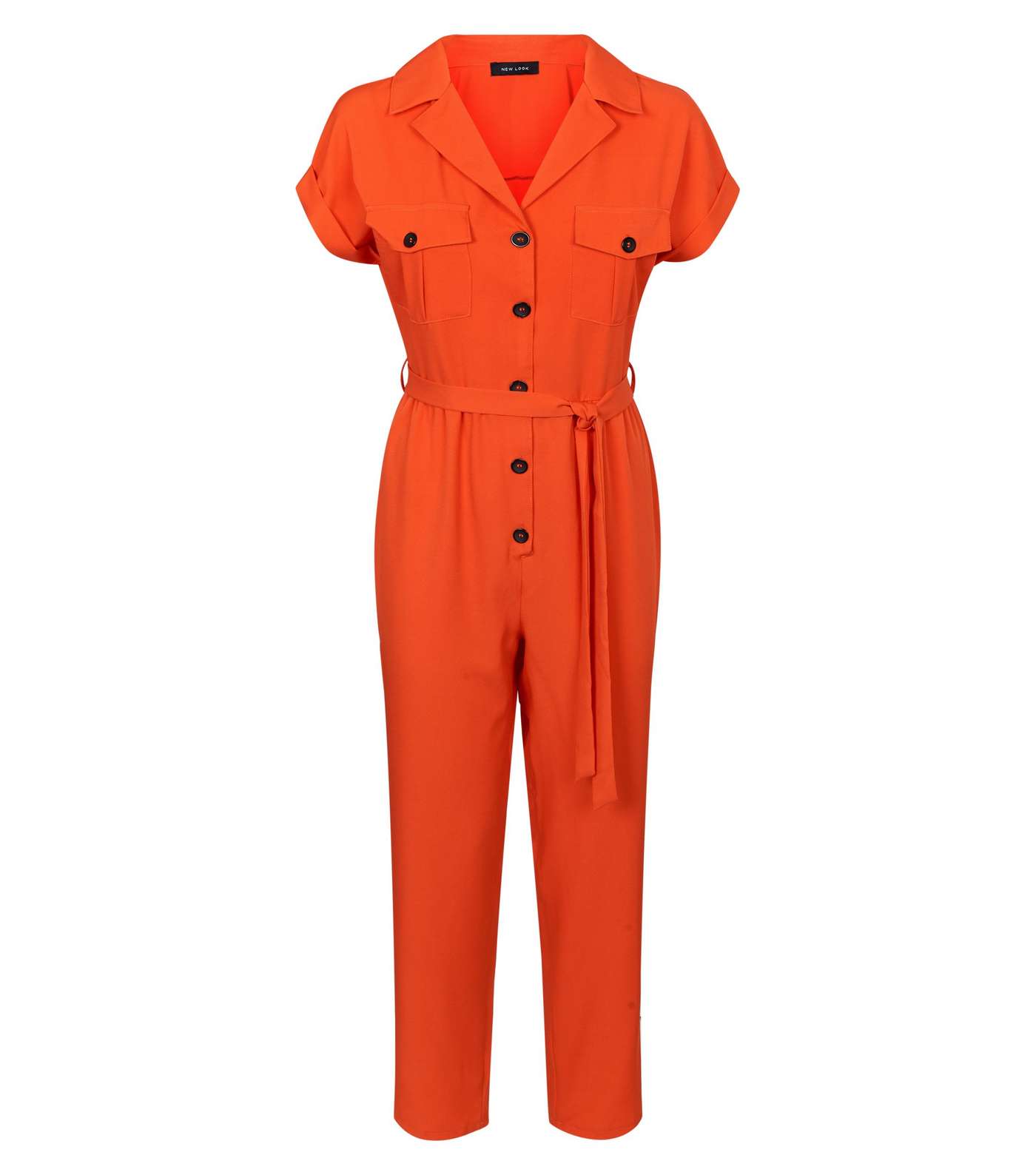Bright Orange Twill Button Front Utility Jumpsuit Image 4