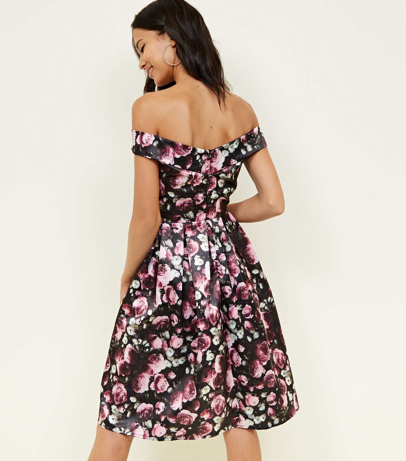 Mela Black Floral Bardot Prom Dress  Image 3