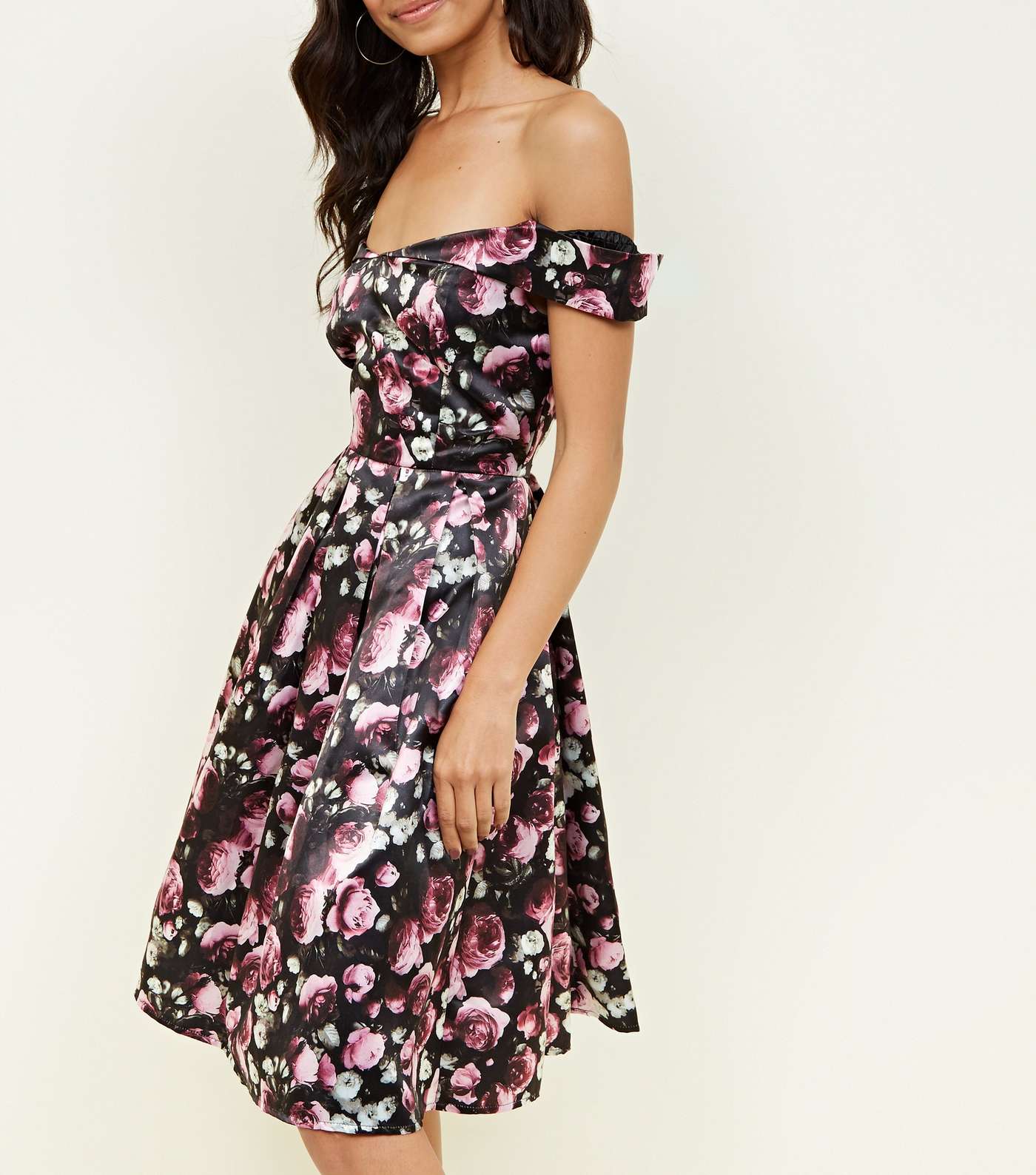 Mela Black Floral Bardot Prom Dress  Image 5