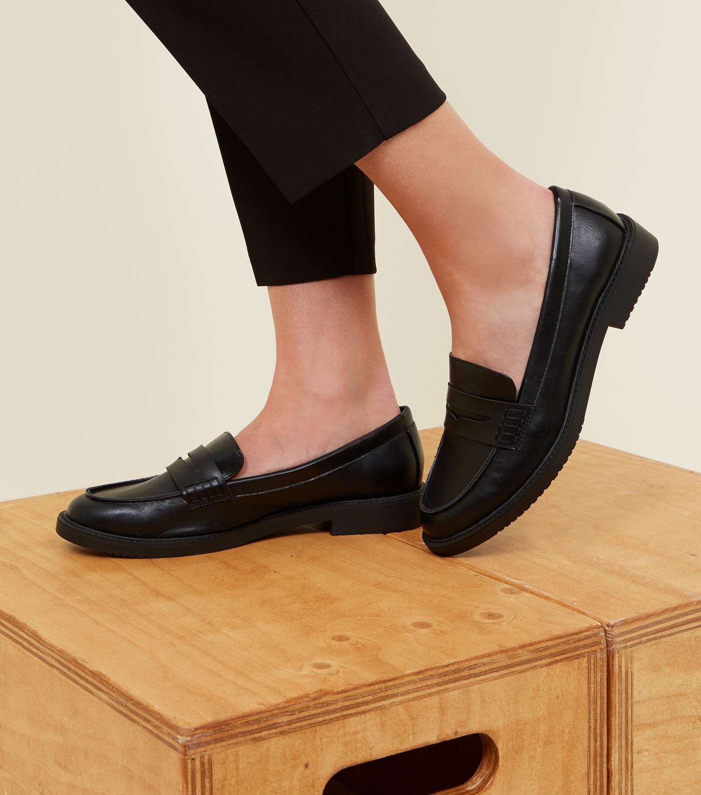 Wide Fit Black Leather-Look Penny Loafers Image 2