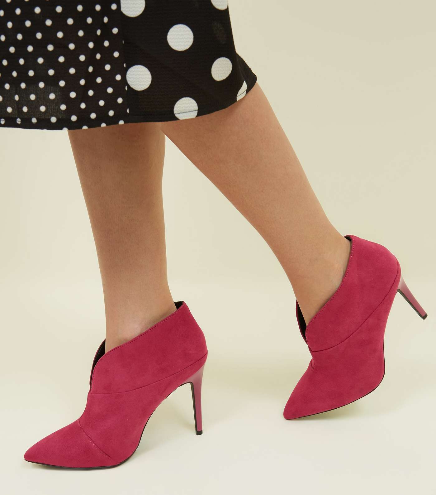 Wide Fit Bright Pink Suedette Cut-Out Front Stiletto Boots Image 2
