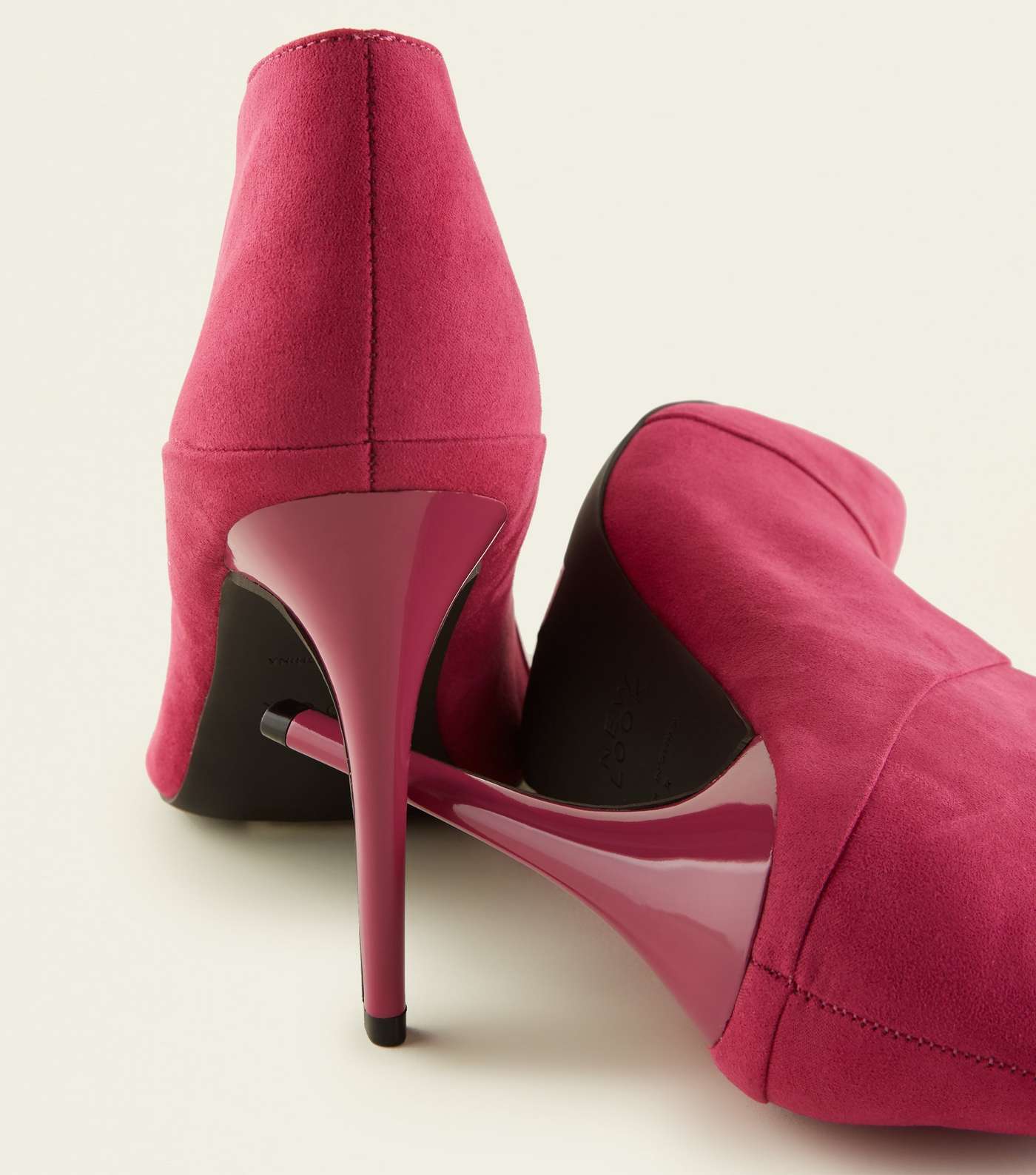 Wide Fit Bright Pink Suedette Cut-Out Front Stiletto Boots Image 4