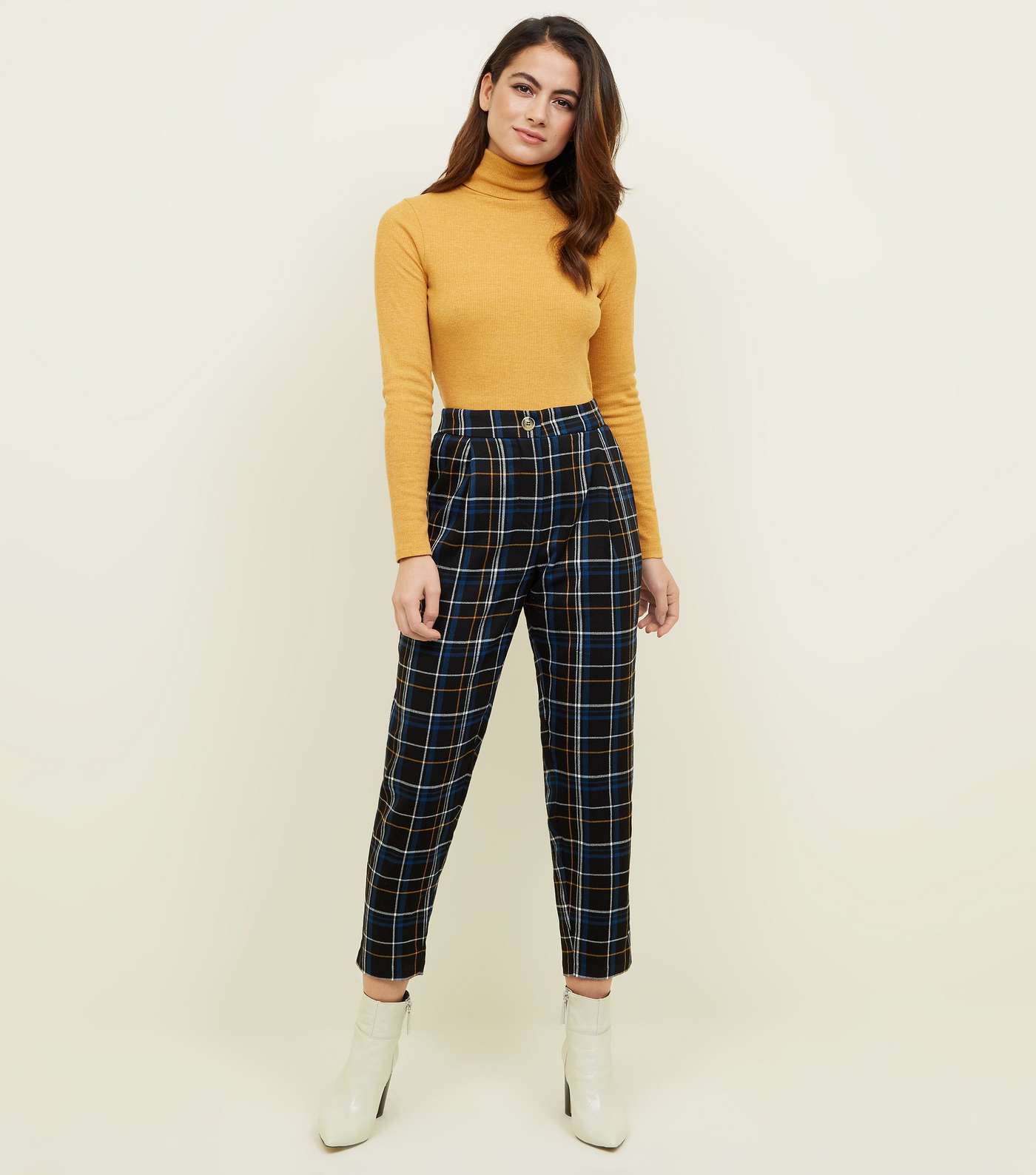 Petite Black Check Tapered Trousers