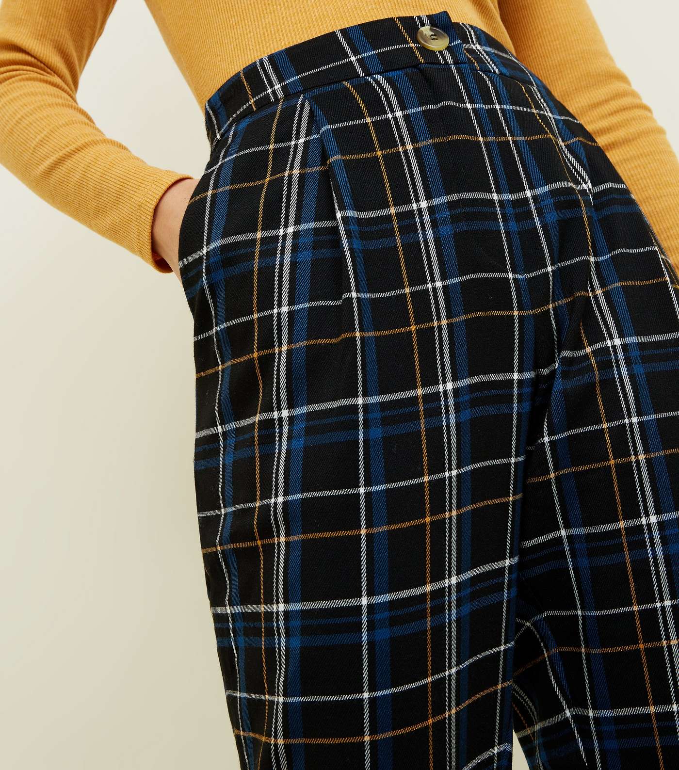 Petite Black Check Tapered Trousers Image 3