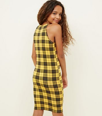 Girls Yellow Check High Neck Bodycon Dress | New Look