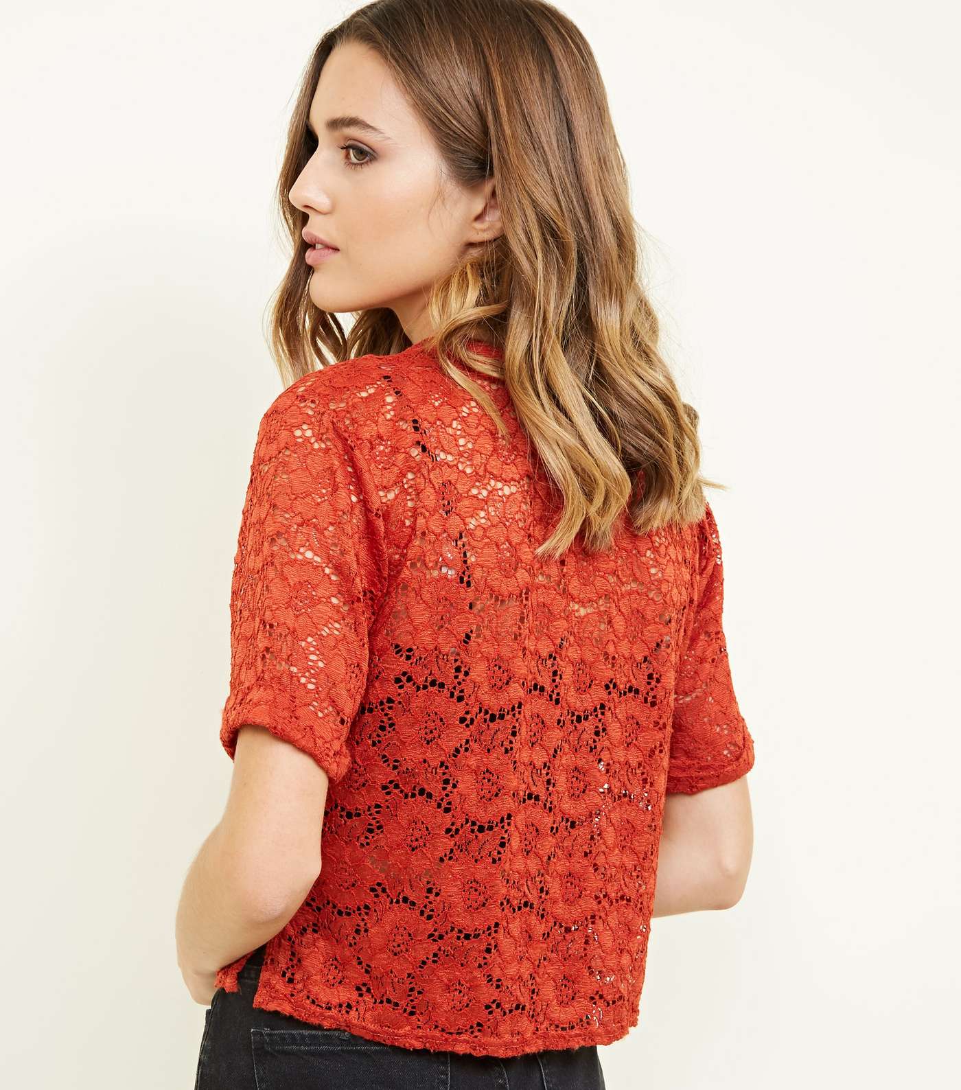 Rust Lace Button Front Boxy Shirt Image 3