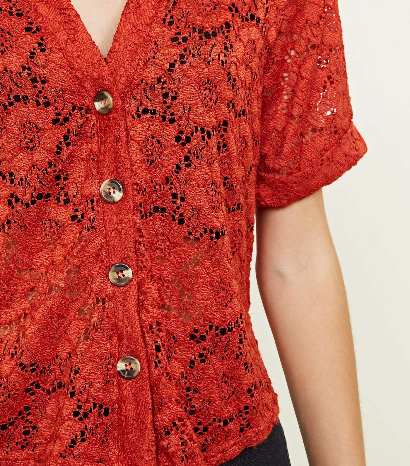 Rust Lace Button Front Boxy Shirt Image 5