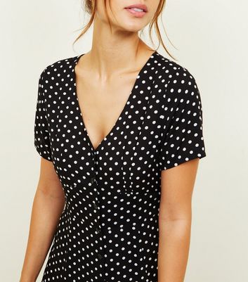 black polka dot button dress