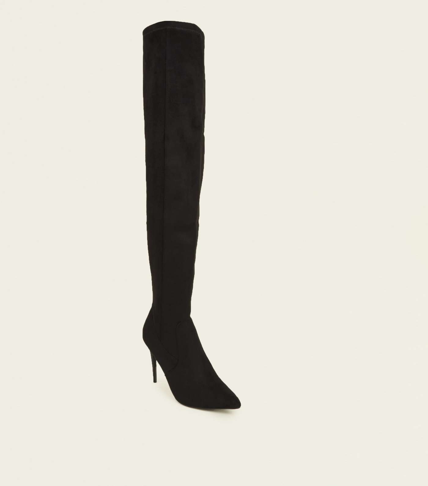 Black Suedette Over-The-Knee Stiletto Boots