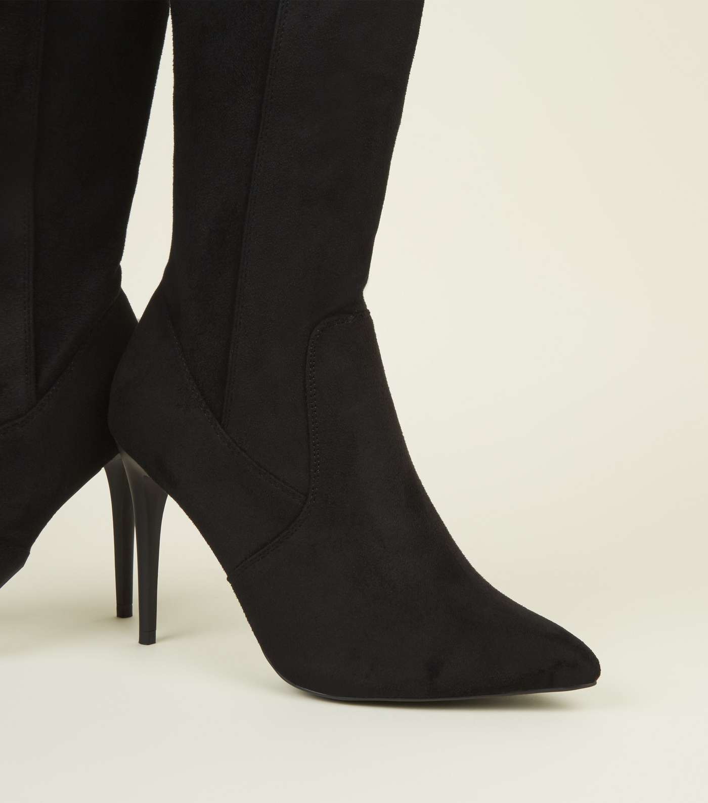 Black Suedette Over-The-Knee Stiletto Boots Image 3