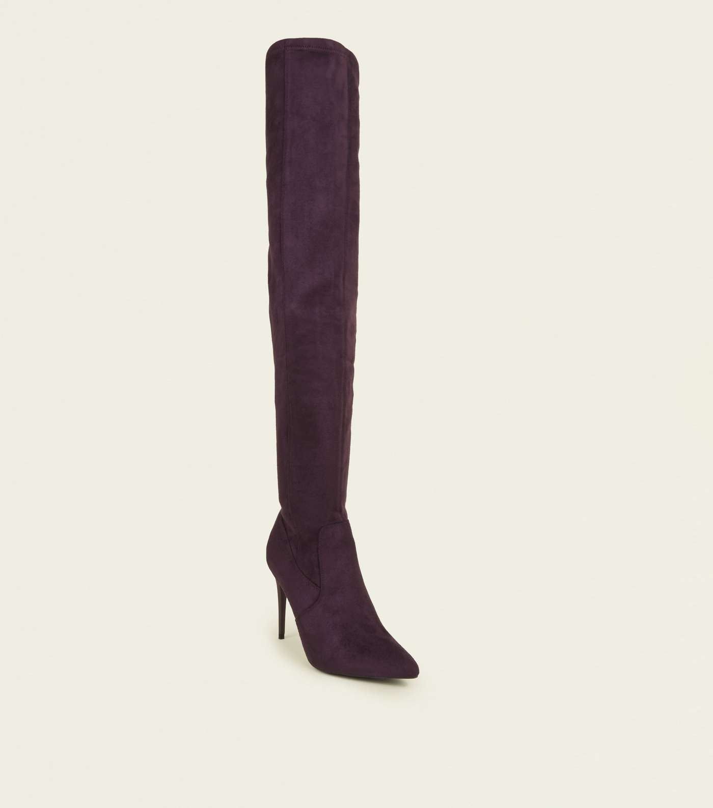 Dark Purple Suedette Over-the-Knee Stiletto Boots 