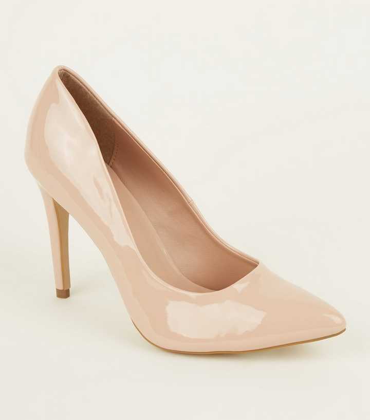Cream Patent Stiletto Heel Pointed Courts