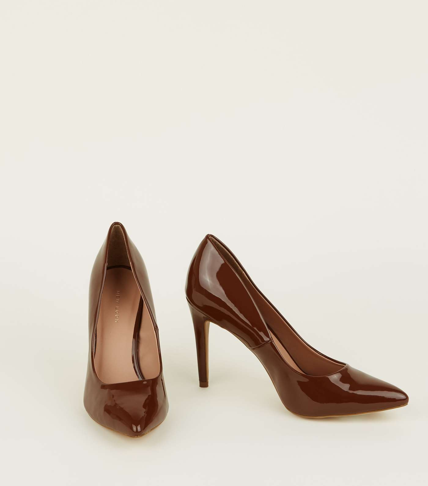 Mid Brown Patent Stiletto Heel Pointed Courts Image 3