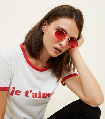 Red tinted oval sunglasses Clearance