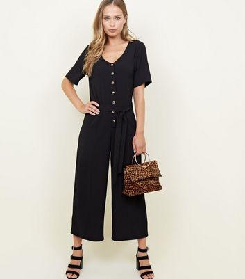 black button front jumpsuit