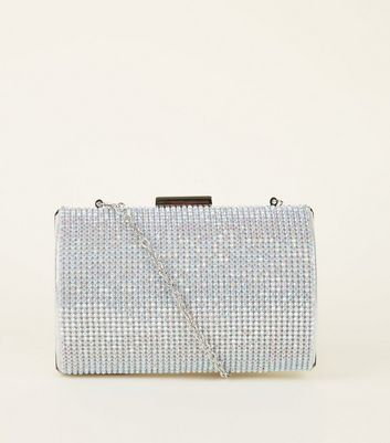 silver diamante clutch