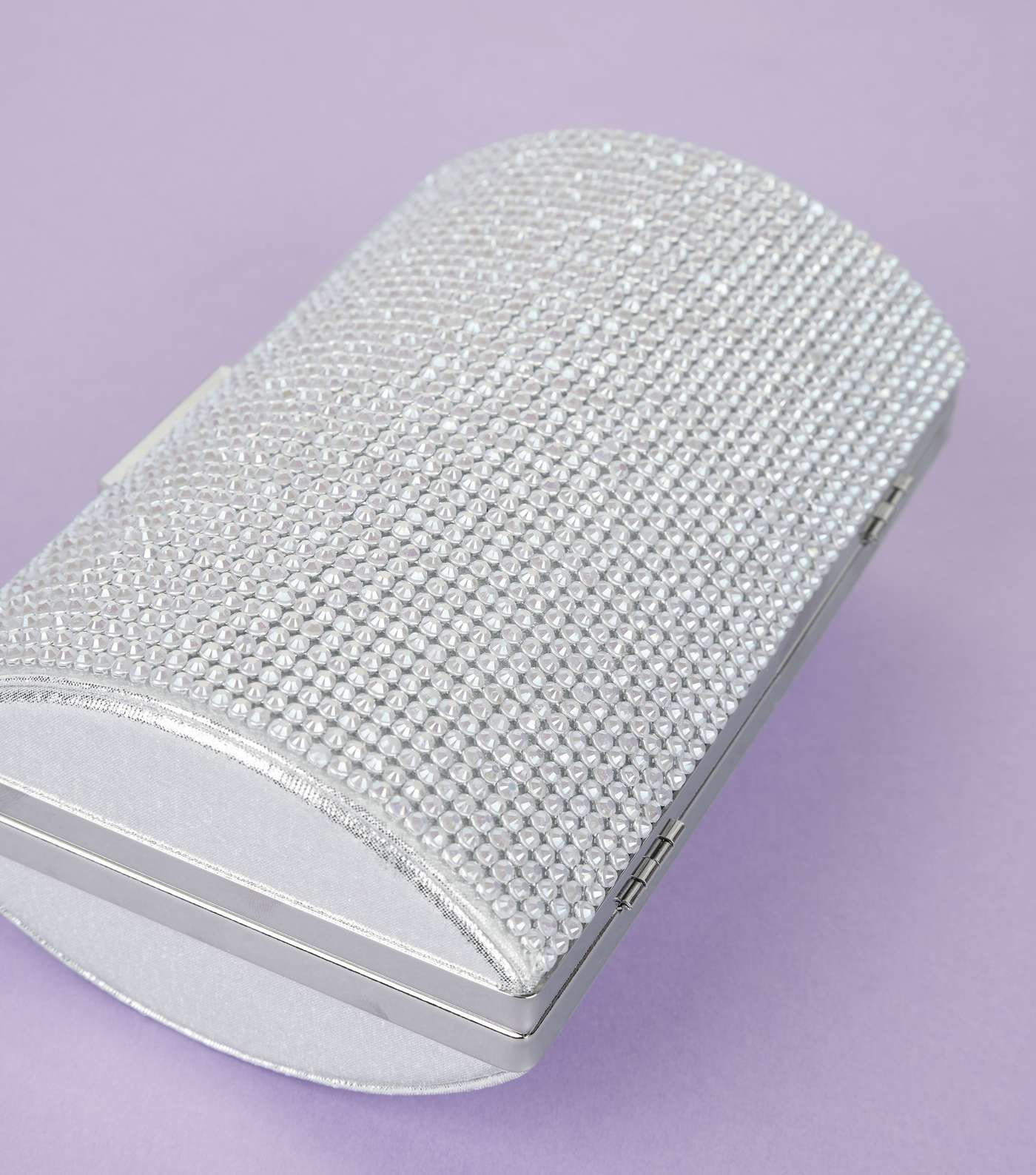 Silver Diamanté Box Clutch Bag Image 5