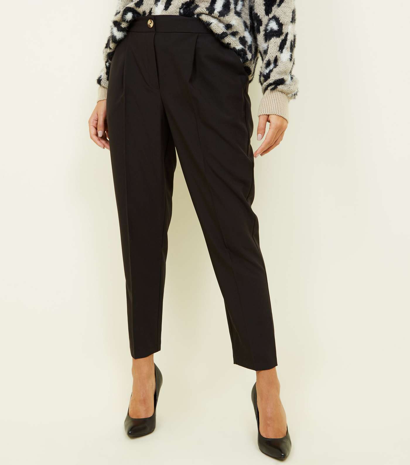 Black Pull On High Waist Tapered Trousers Image 2