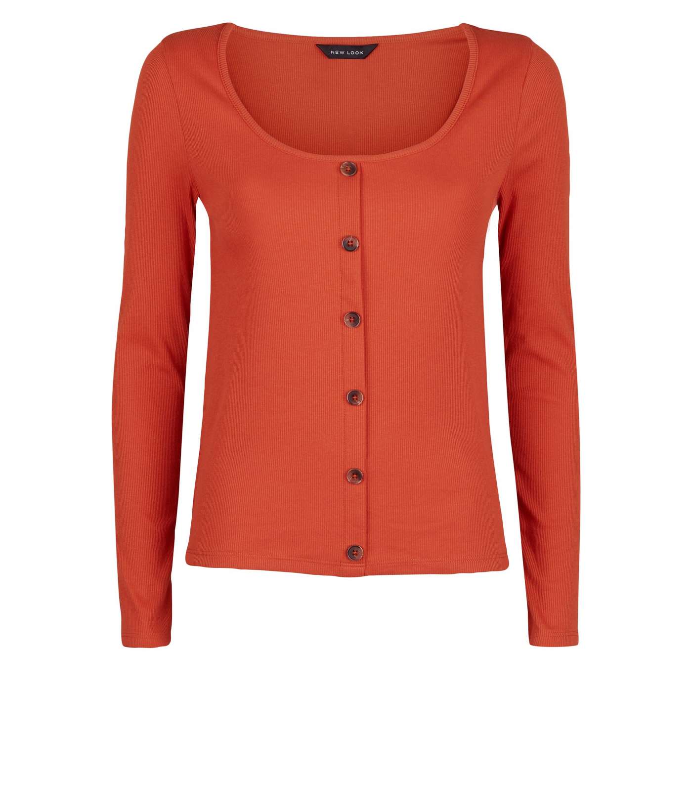 Orange Ribbed Button Front Long Sleeve Top Image 4