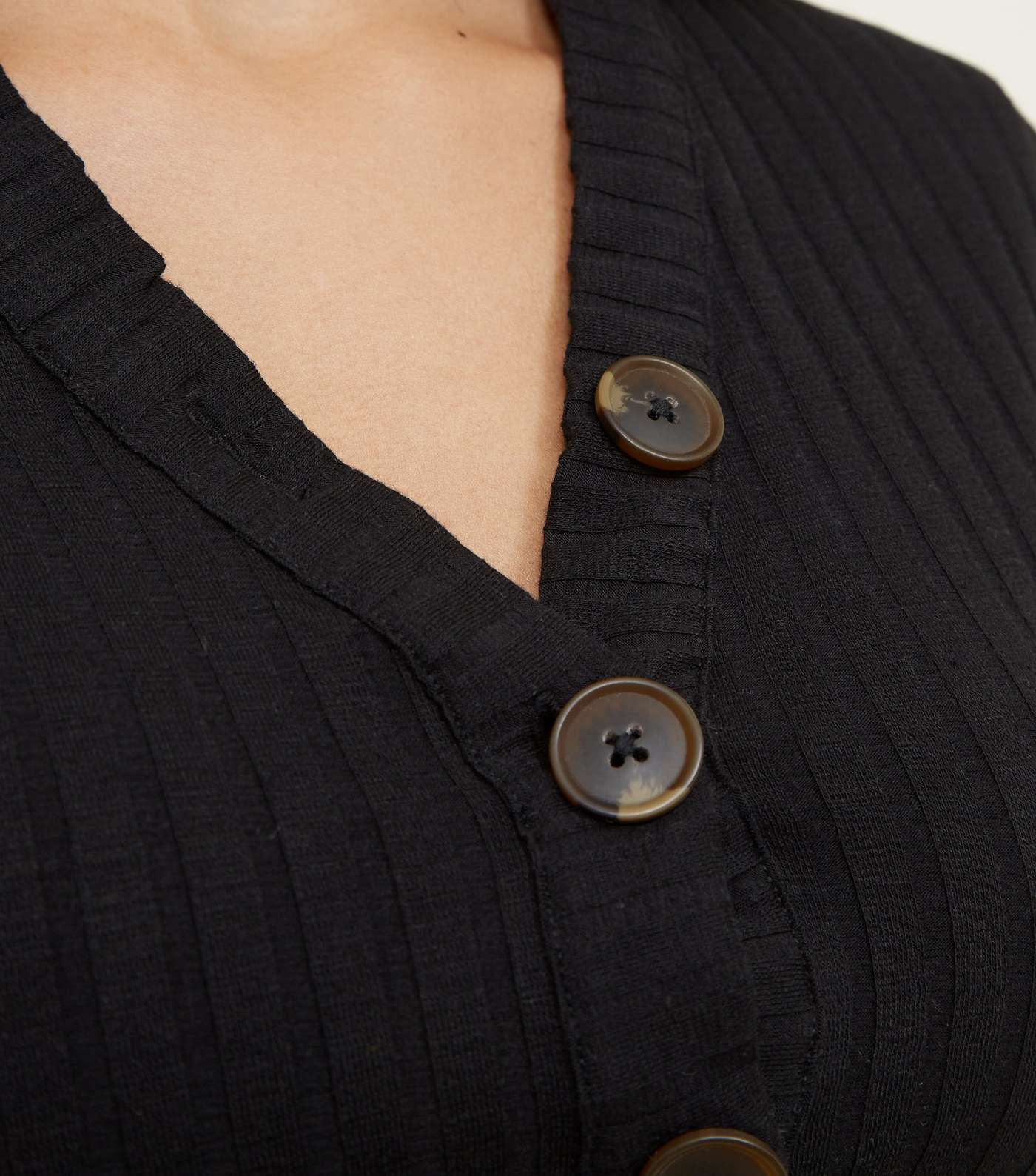 Black Wide Ribbed Button Front Top Image 5