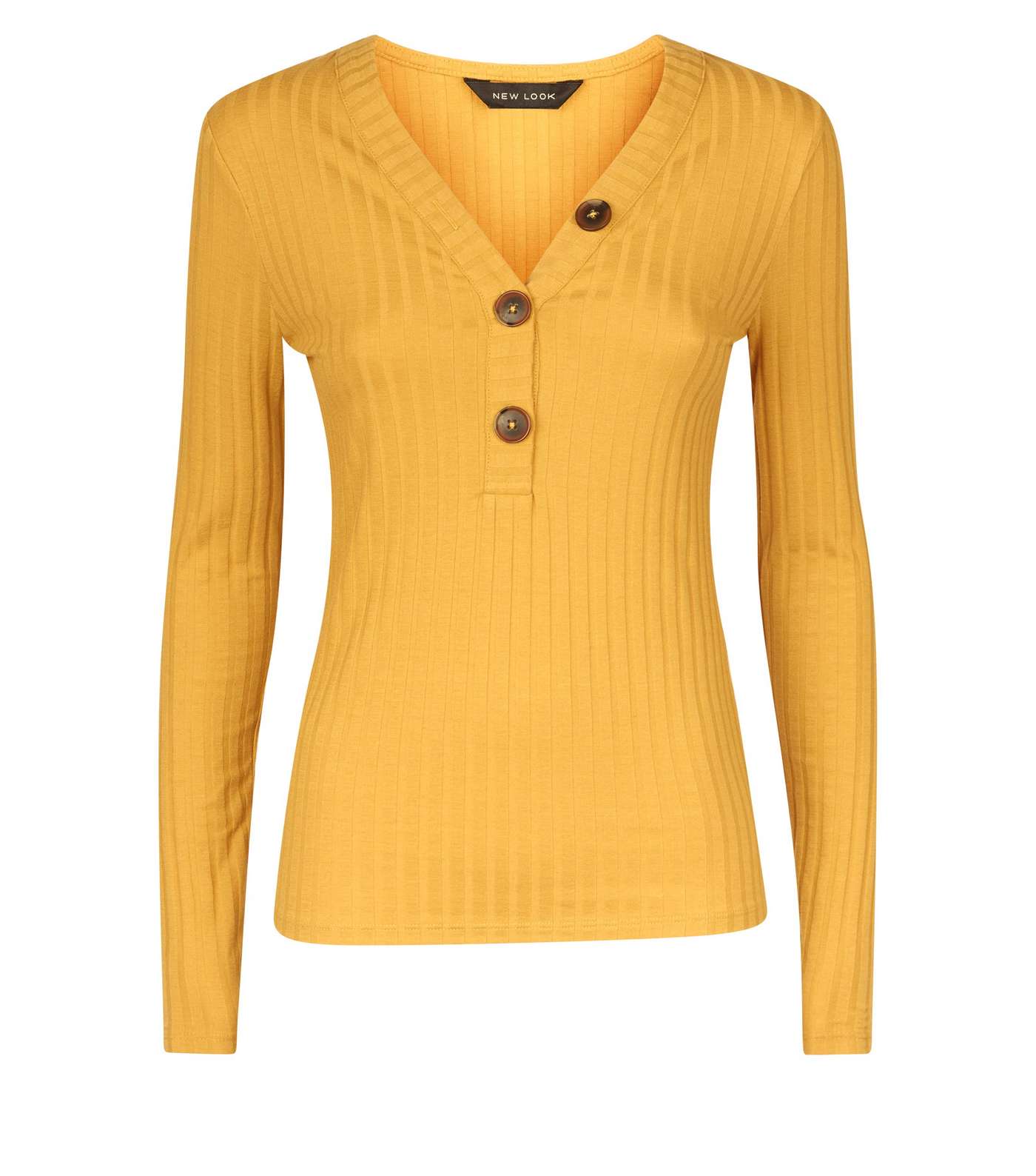 Mustard Wide Ribbed Button Front Top Image 4