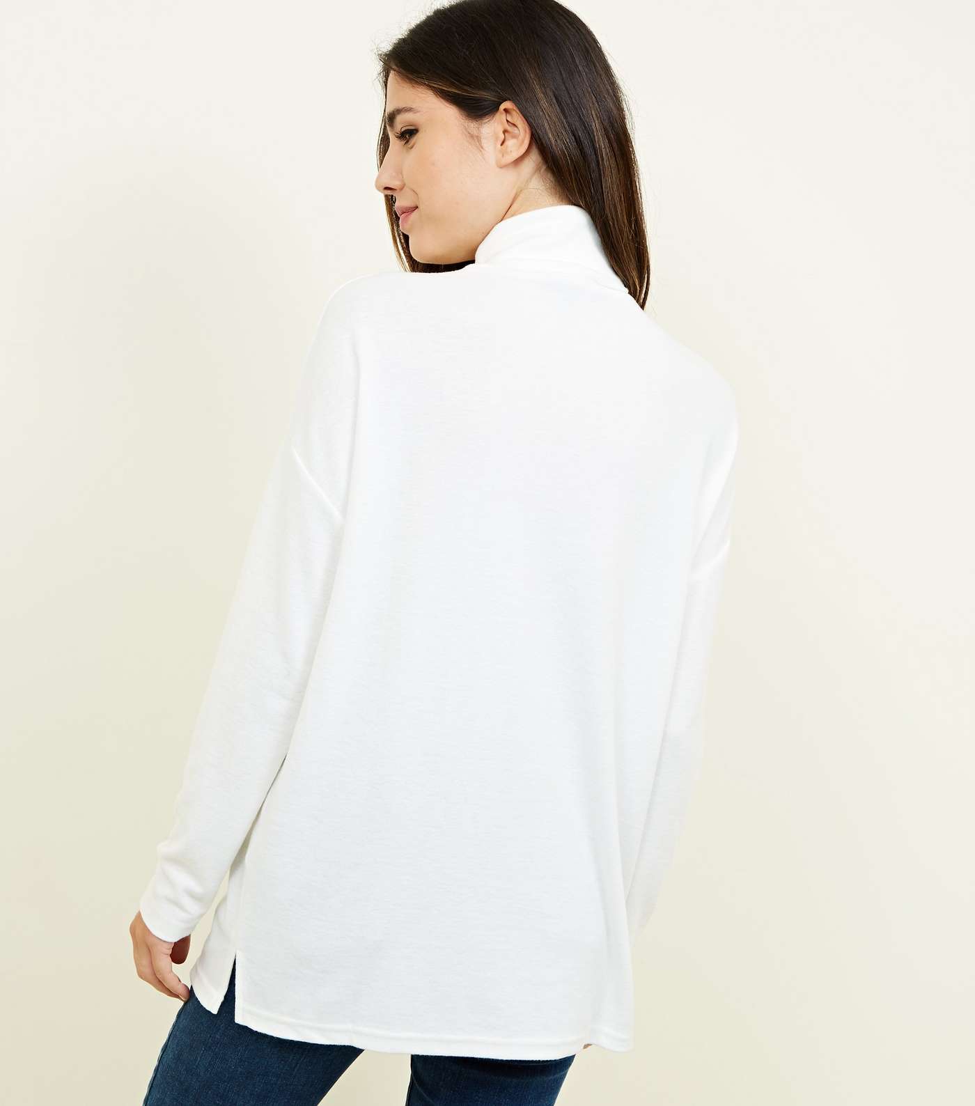 Off White Brushed Roll Neck Oversized Top Image 3