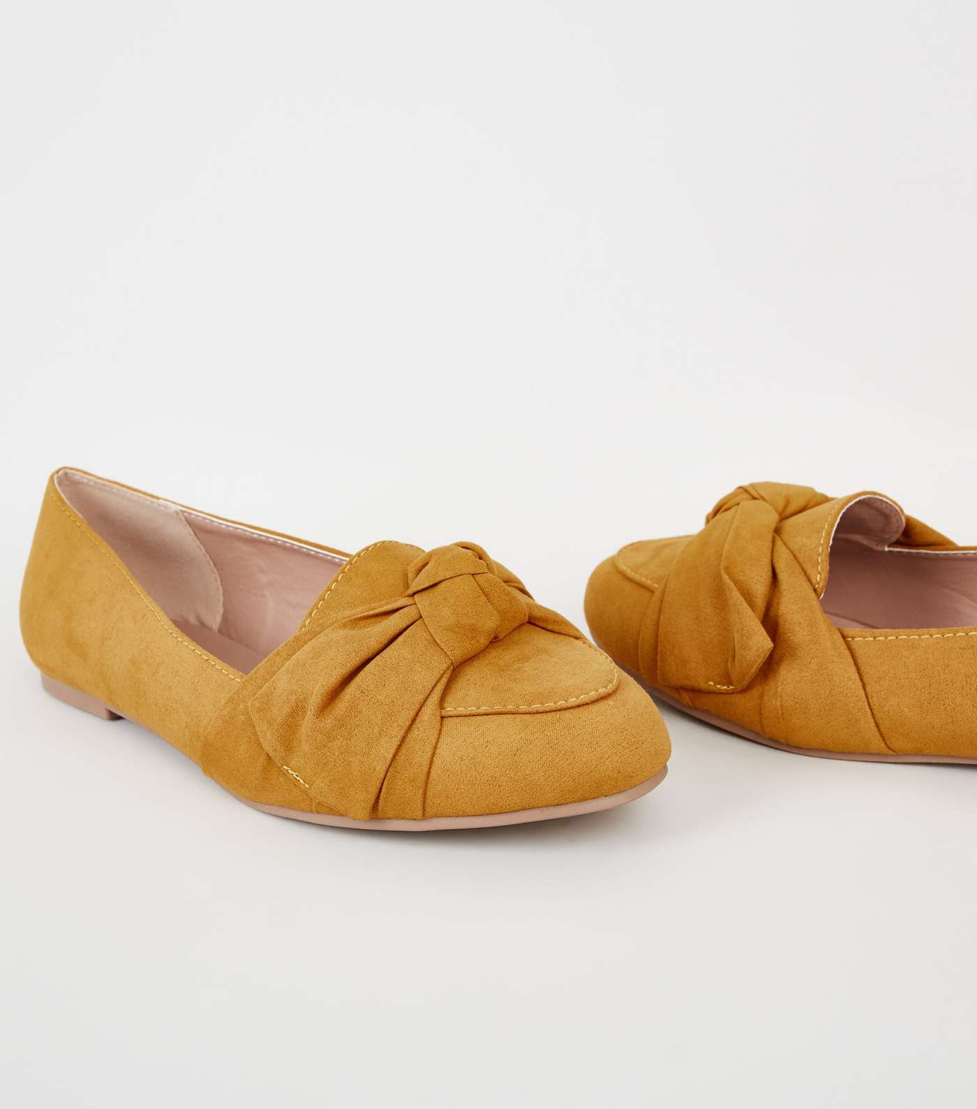 Wide Fit Mustard Suedette Bow Loafers Image 4