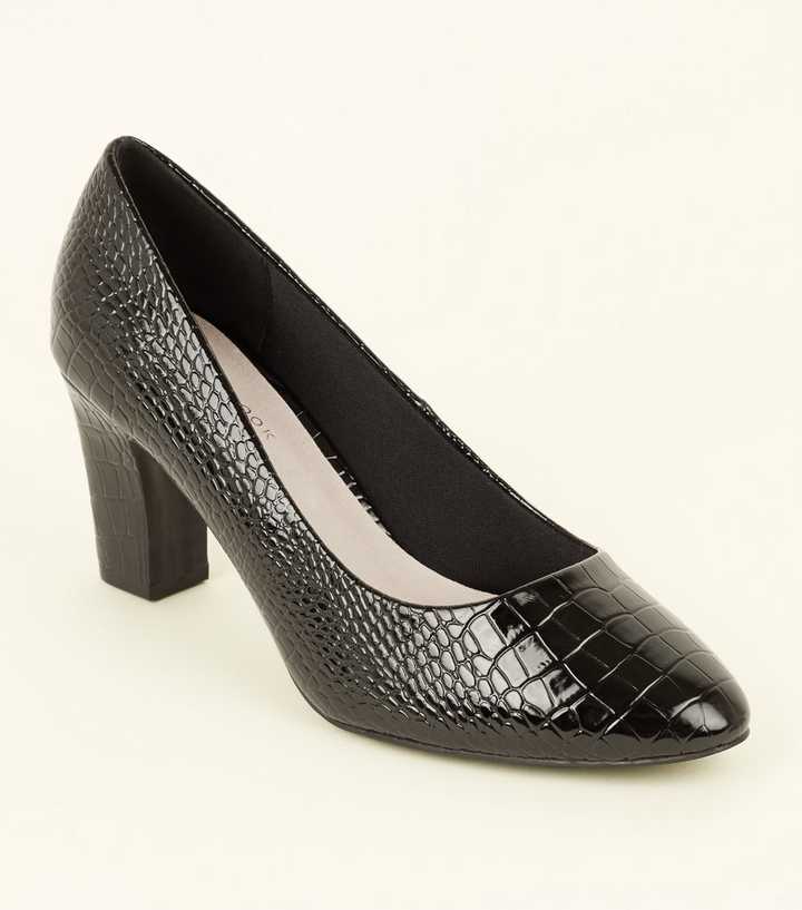 Black Comfort Flex Faux Croc Courts 