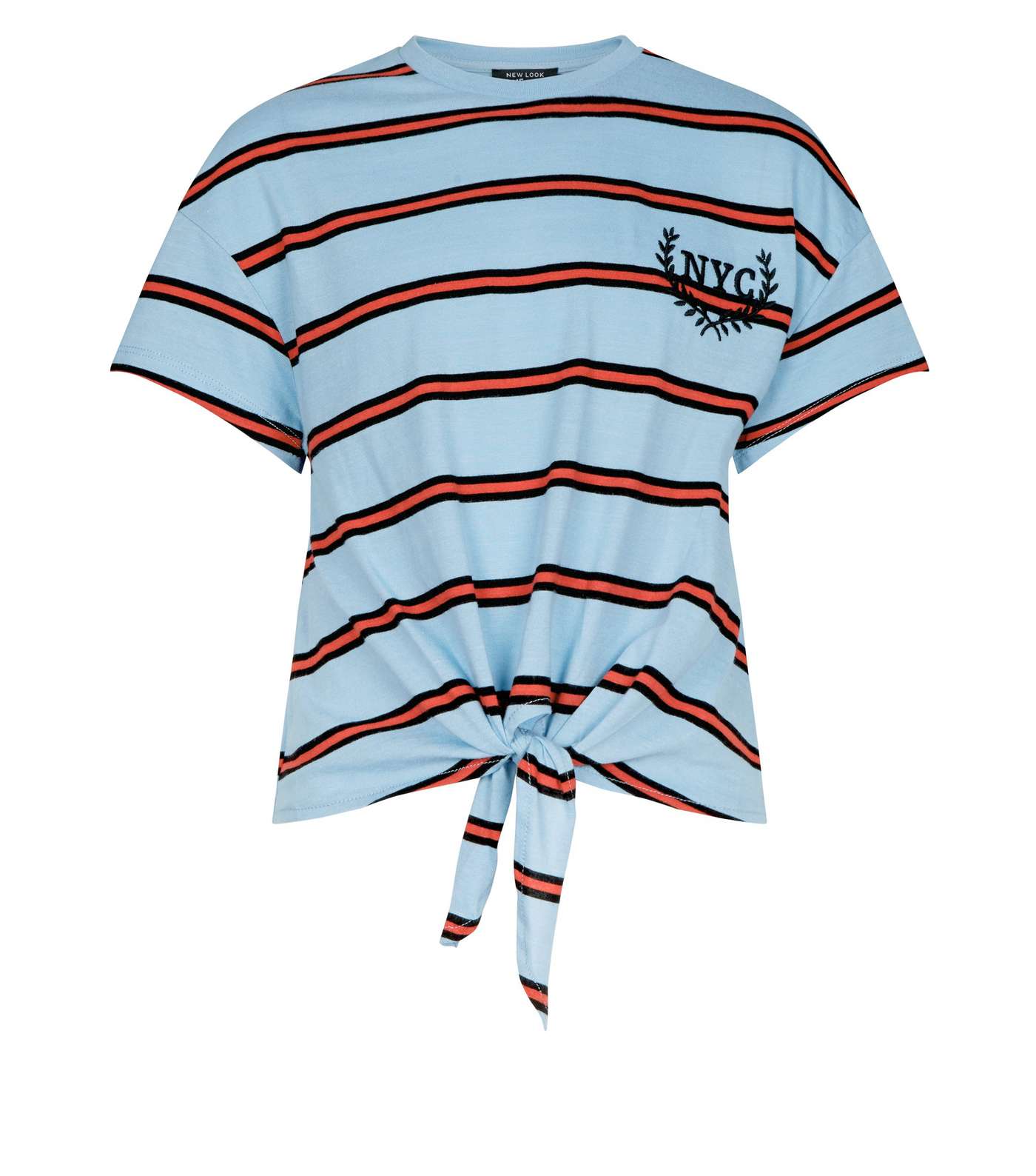 Girls Blue Stripe NYC Logo Tie Front T-Shirt Image 4