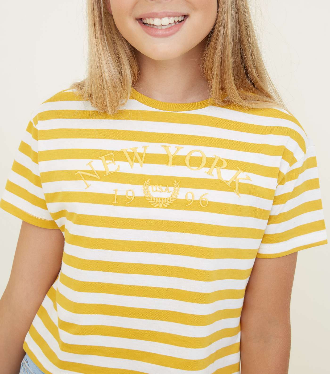 Girls Yellow Stripe New York Slogan T-Shirt  Image 5