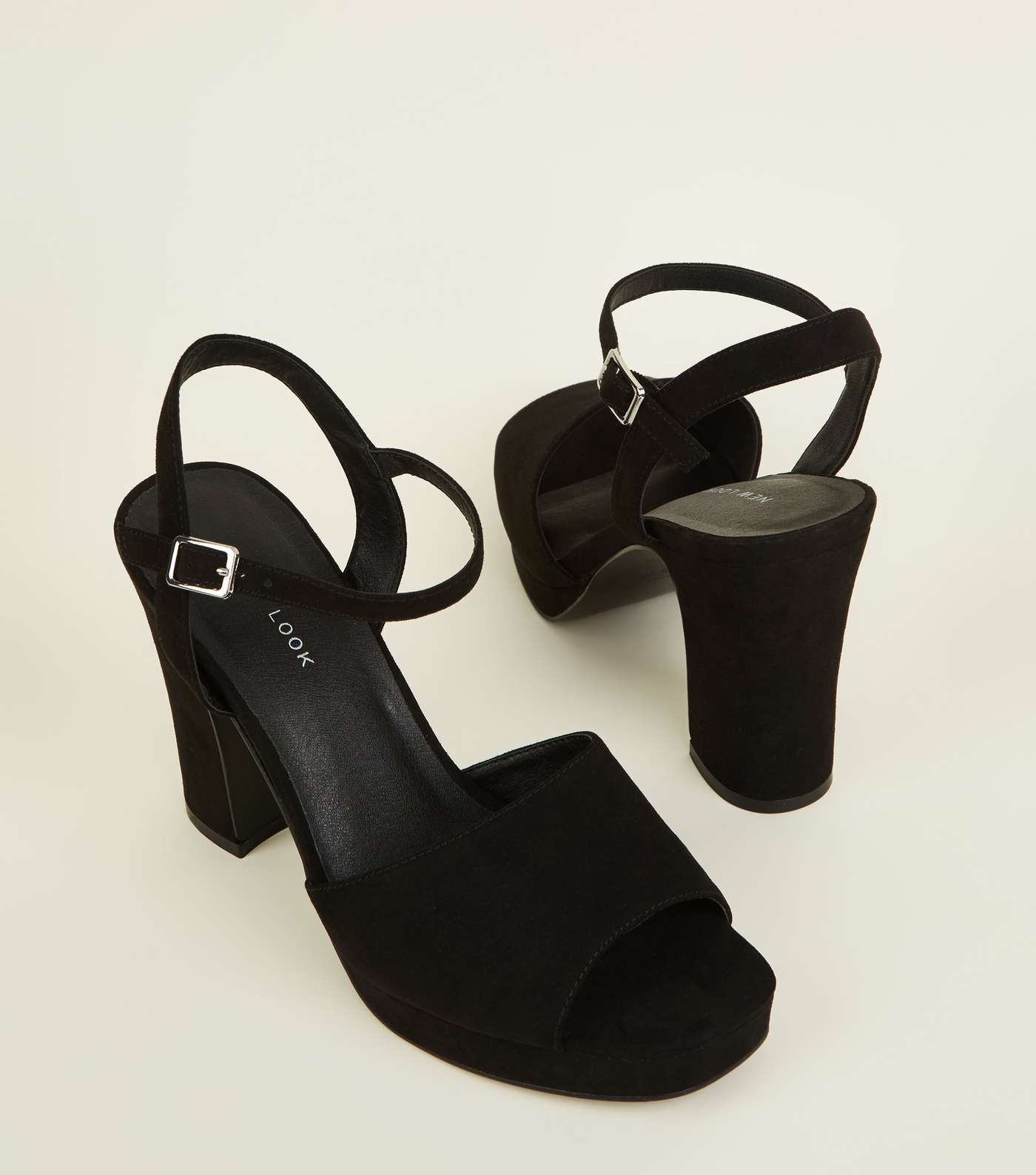 Black Suedette Square Toe Platform Sandals Image 3